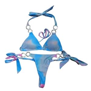 Fashion Nova Blue and Pink Bikini Set